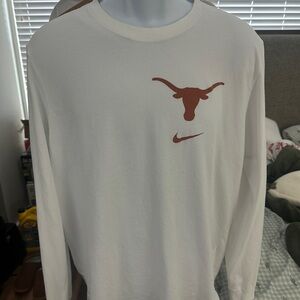 Nike White Dri-FIT Long Sleeve Tee with Gray Neck Print
